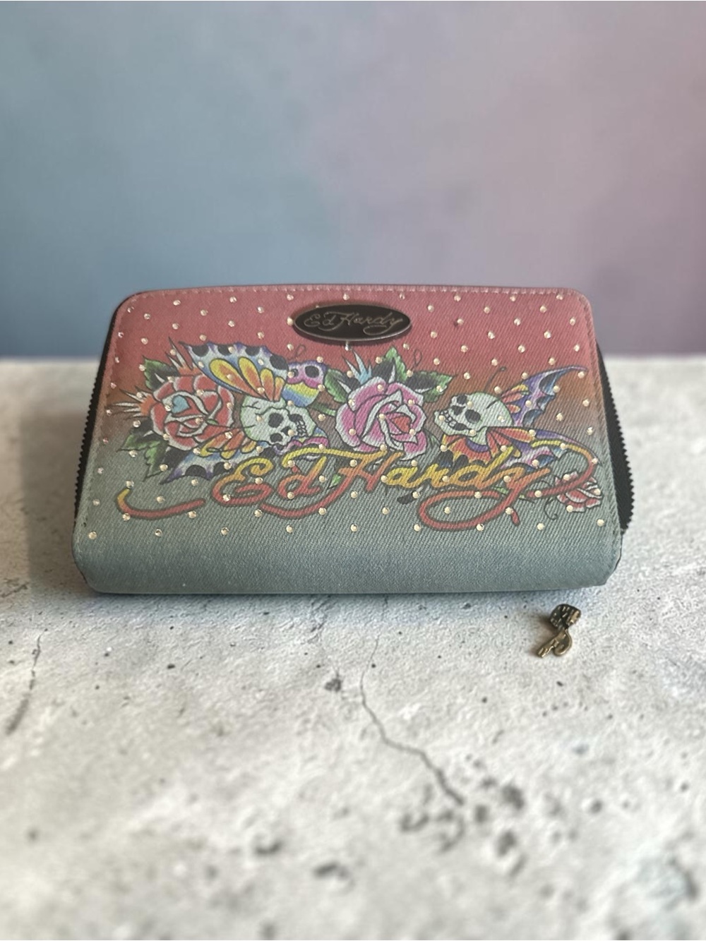 Ed Hardy Double Zip Wallet - Denim
